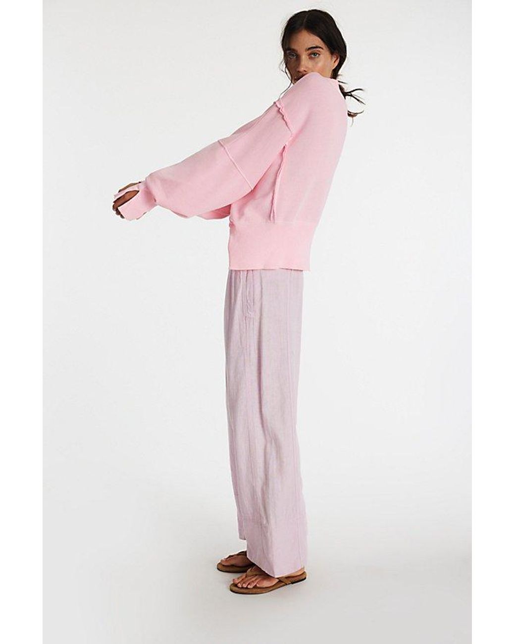 Free People Pink Day's End Linen Pull-On Pants