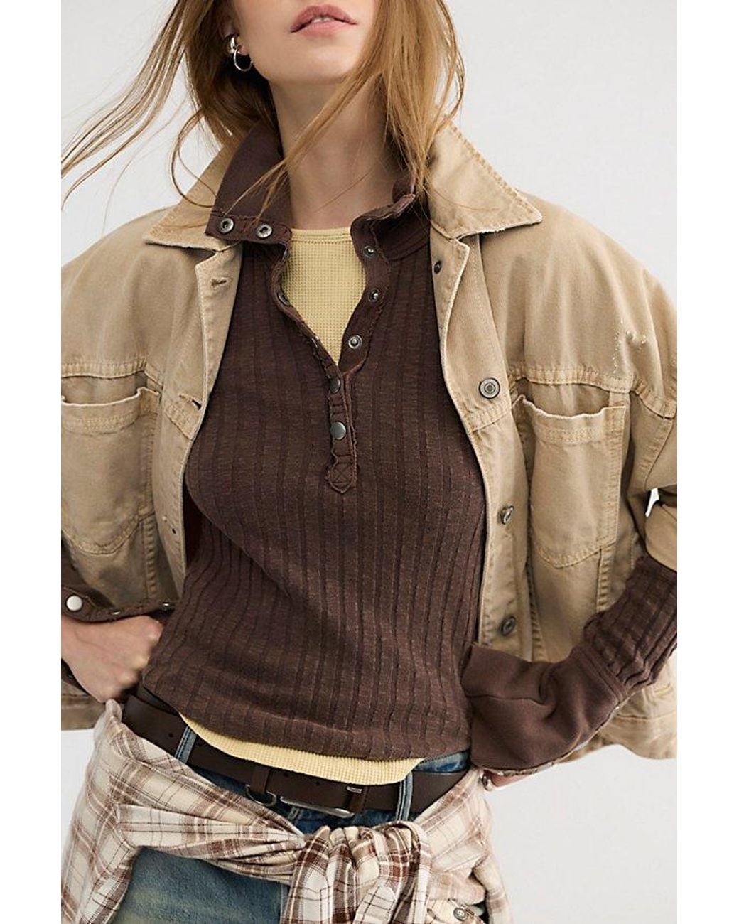 Free People Brown Surplus Cuff Top