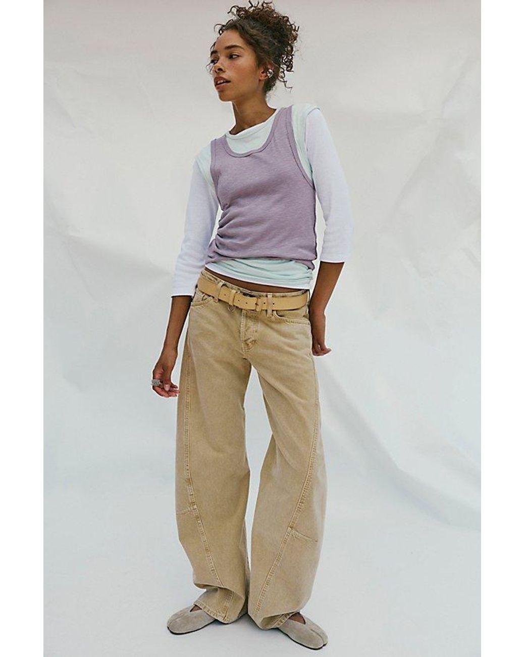 Free People Natural Fable Low-Rise Twisted Bowed Jeans
