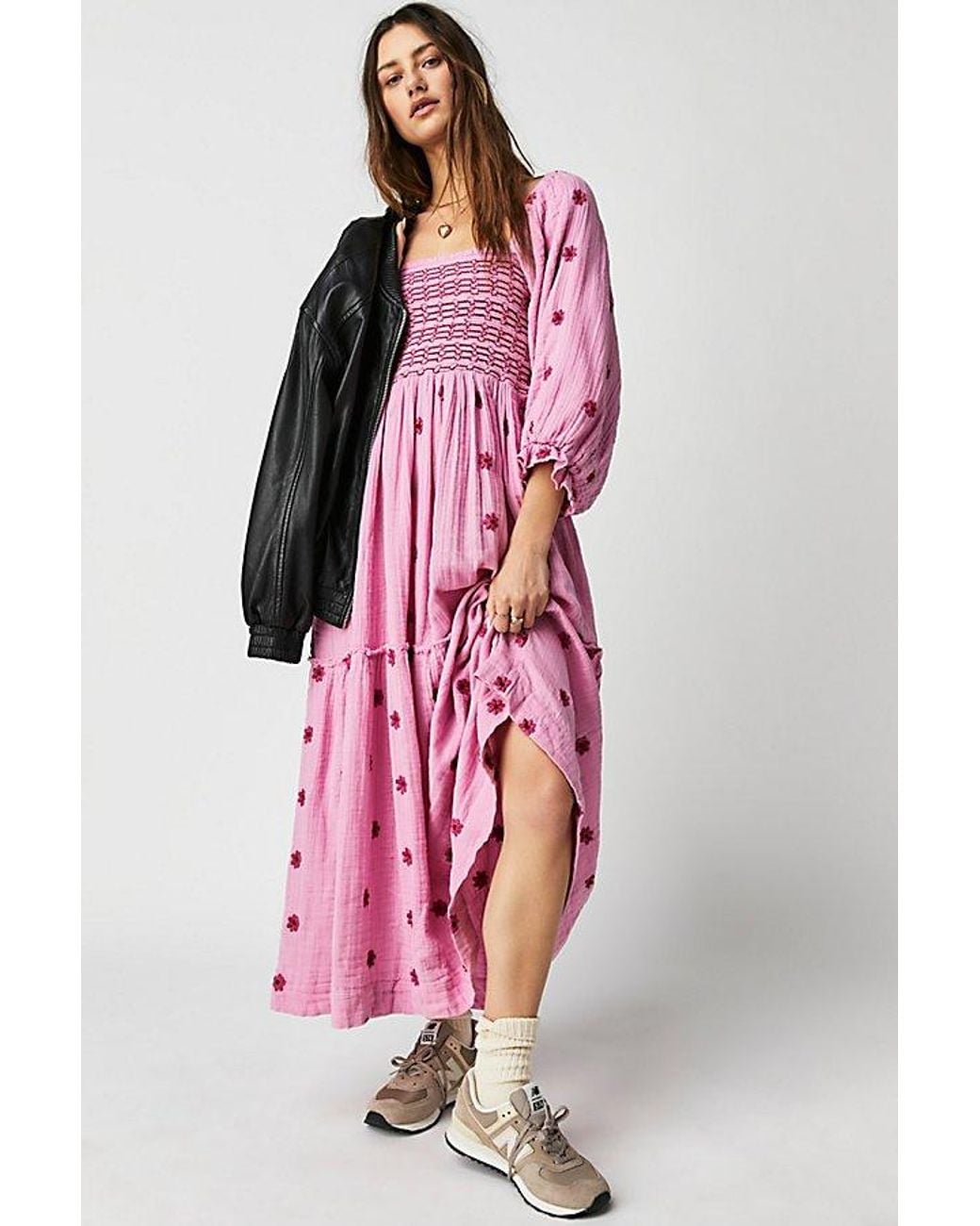 Free People Dahlia Embroidered Maxi Dress in Pink | Lyst