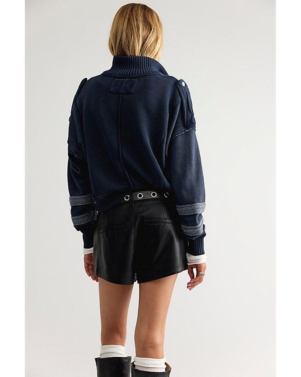 Blank NYC Blue Pleated Vegan Leather Shorts
