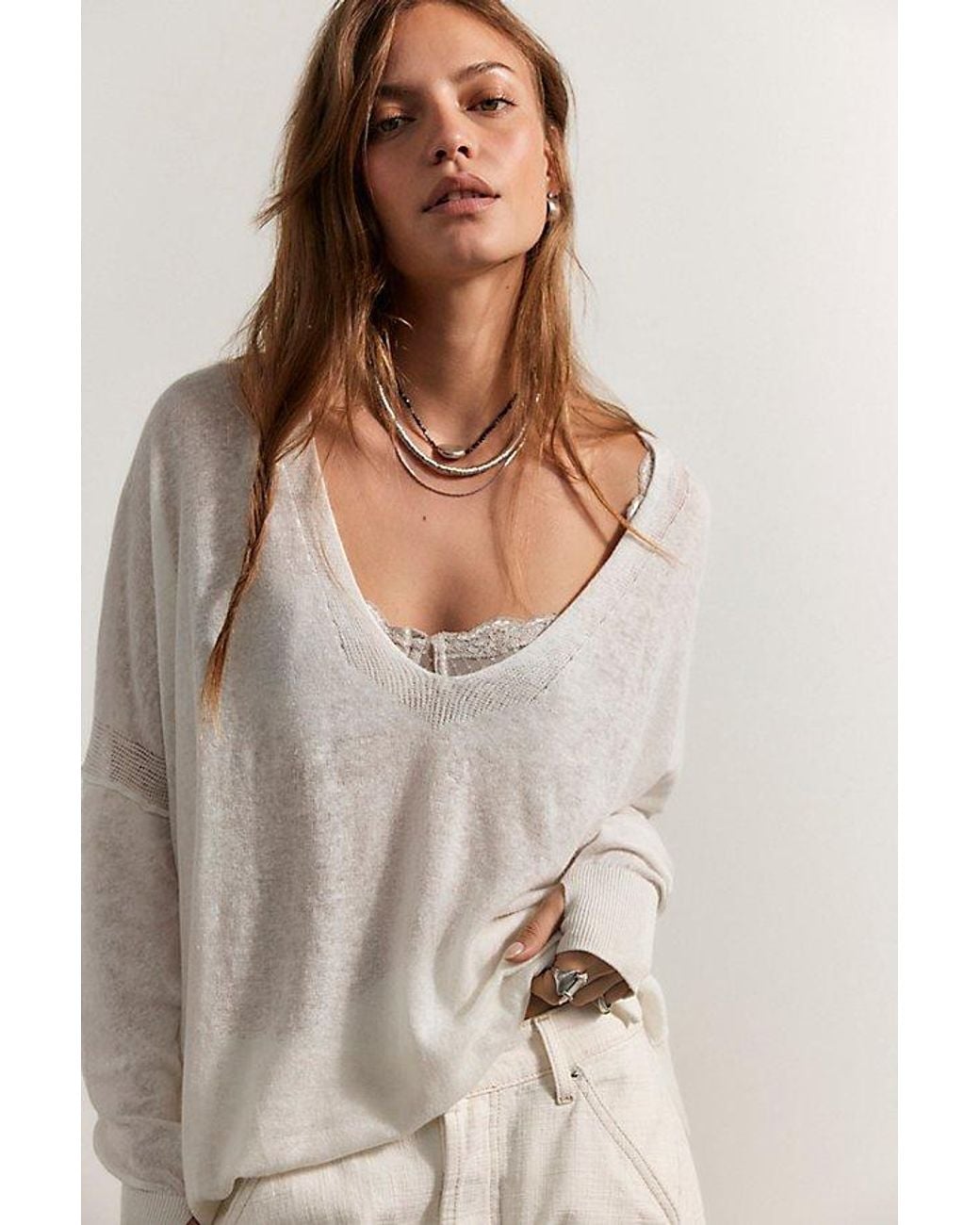 Free People Natural Sweet Tea Fine Gauge Pullover