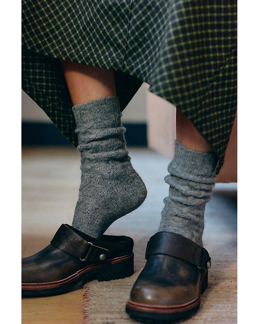 Free People Green Cable Knit Socks