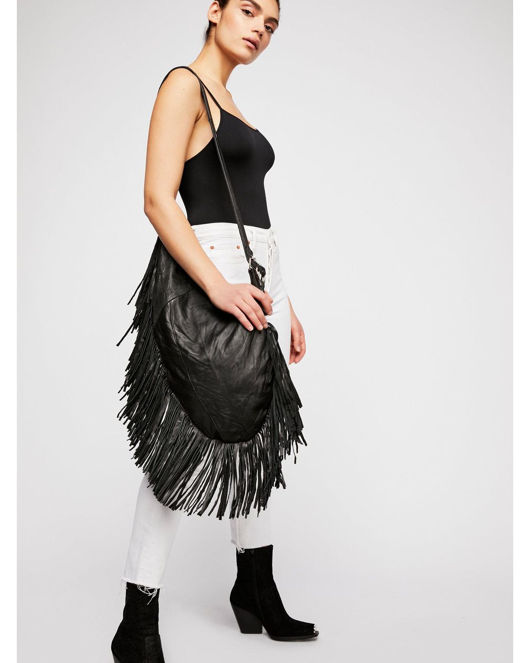 Free People Elouise Fringe Hobo in Black Lyst