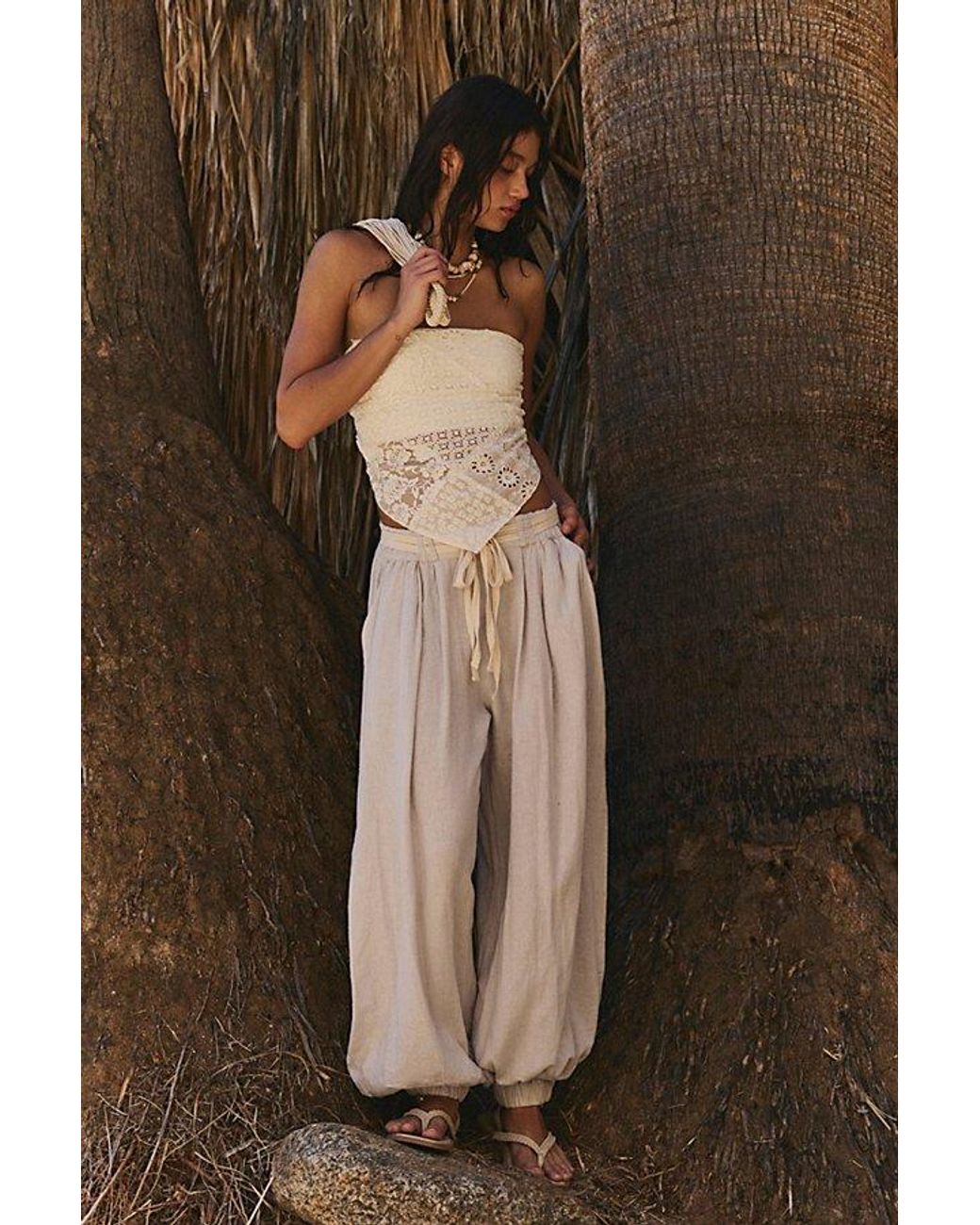 free-est Gray Sandshell Linen Volare Balloon Pants By