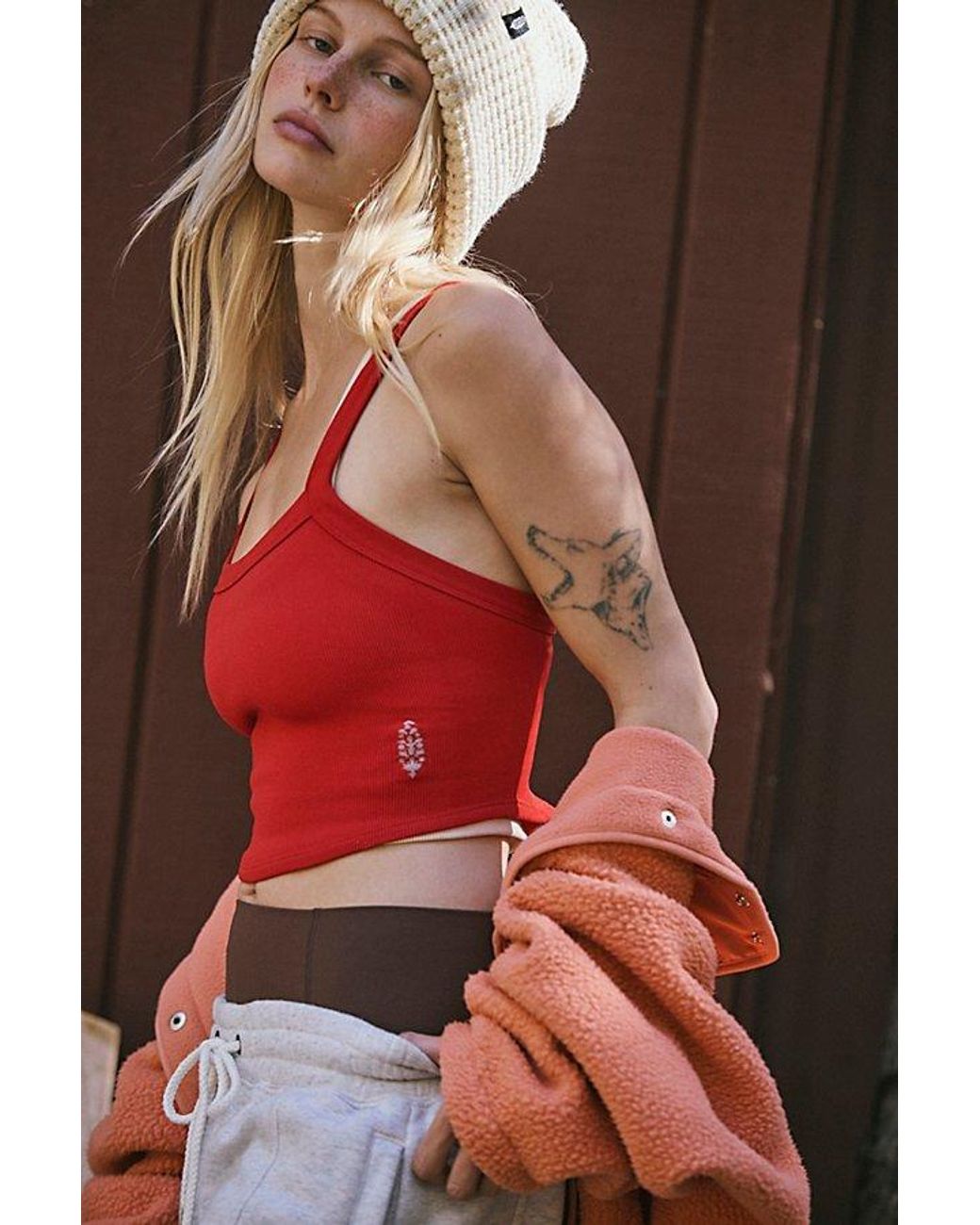 Fp Movement Red All Clear Solid Cami