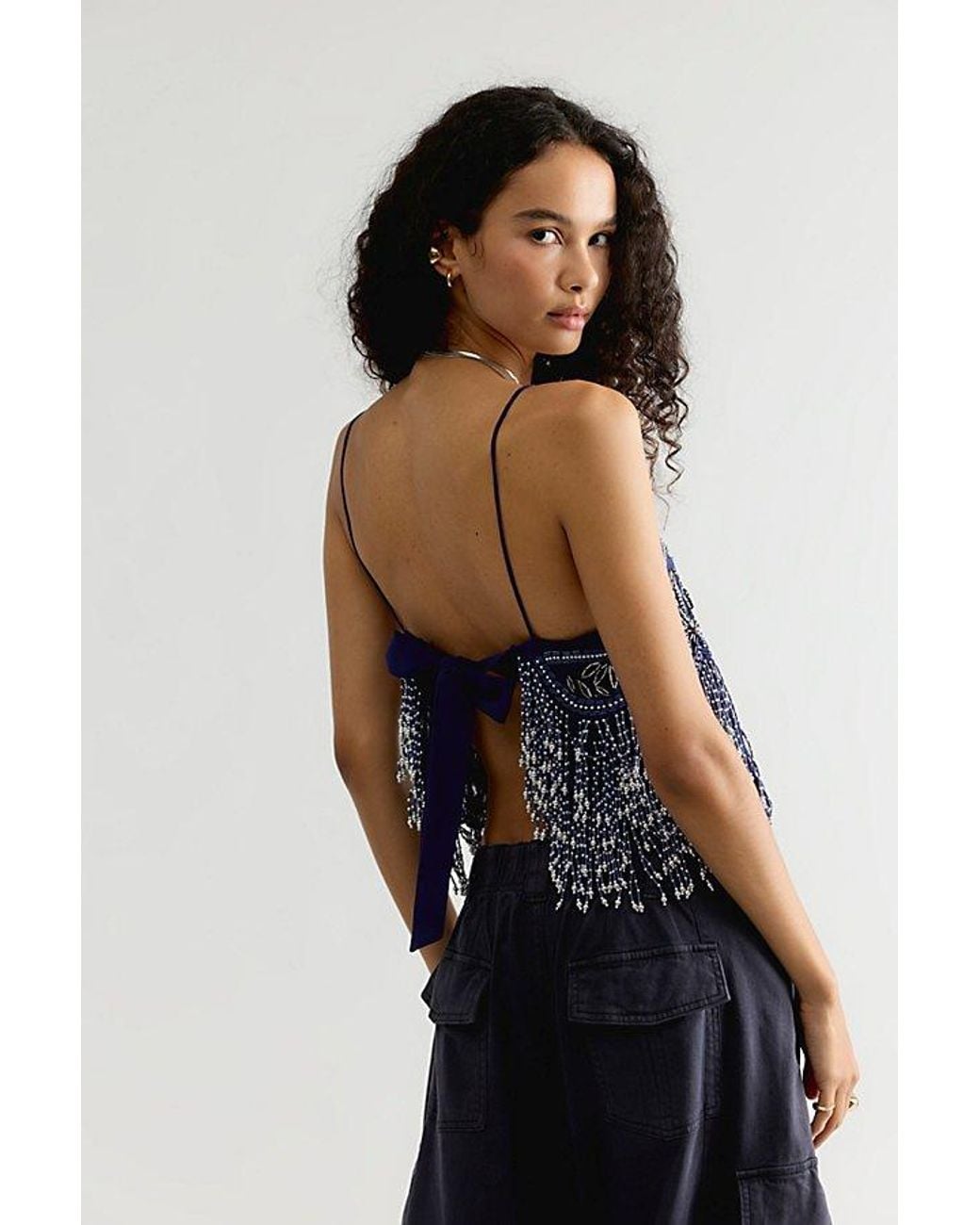 Free People Blue Night Moves Fringe Top