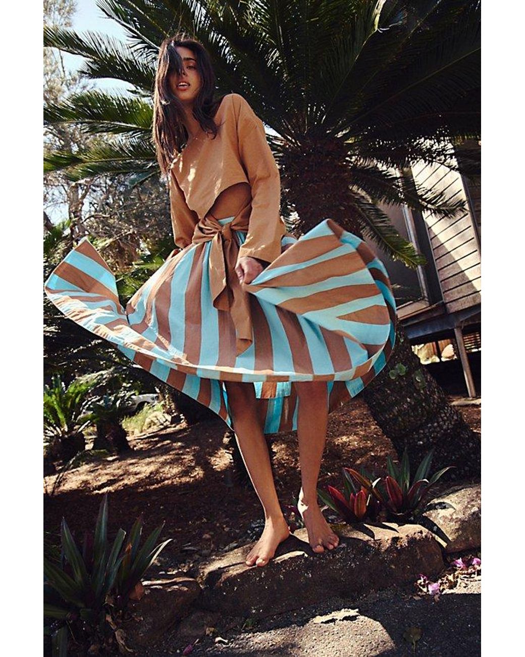 free-est Black Lowen Striped Midi Skirt By