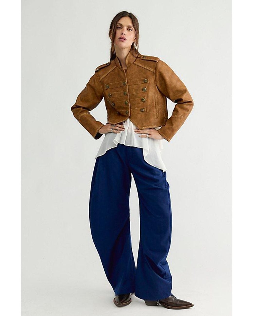 Free People Brown Ryland Vegan Leather Band Jacket