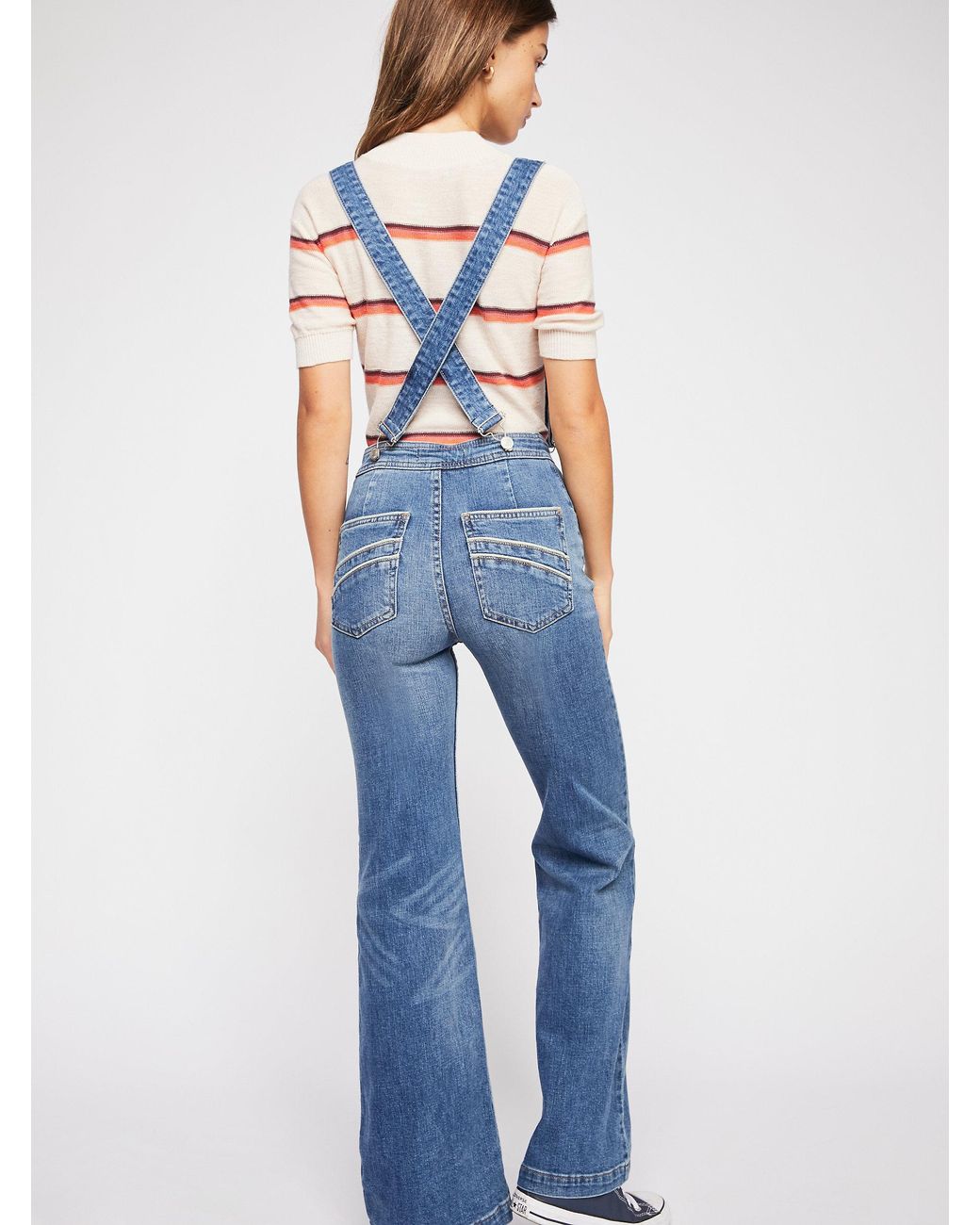 Free People Suspender High Rise Flare Jeans in Blue | Lyst