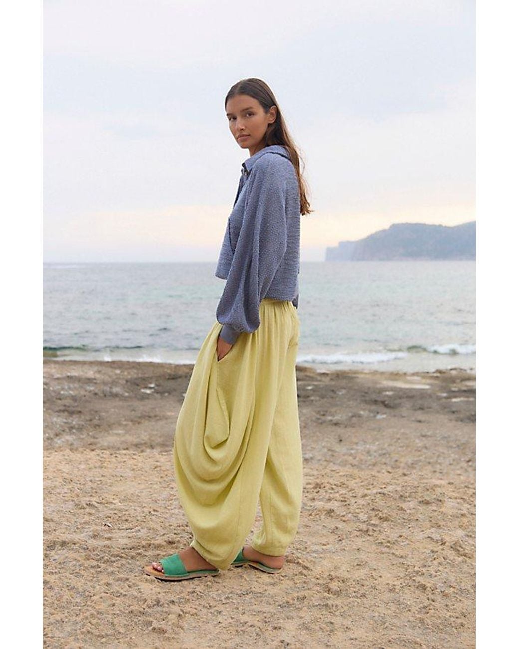 free-est Blue Sandshell Linen Carlie Pants By