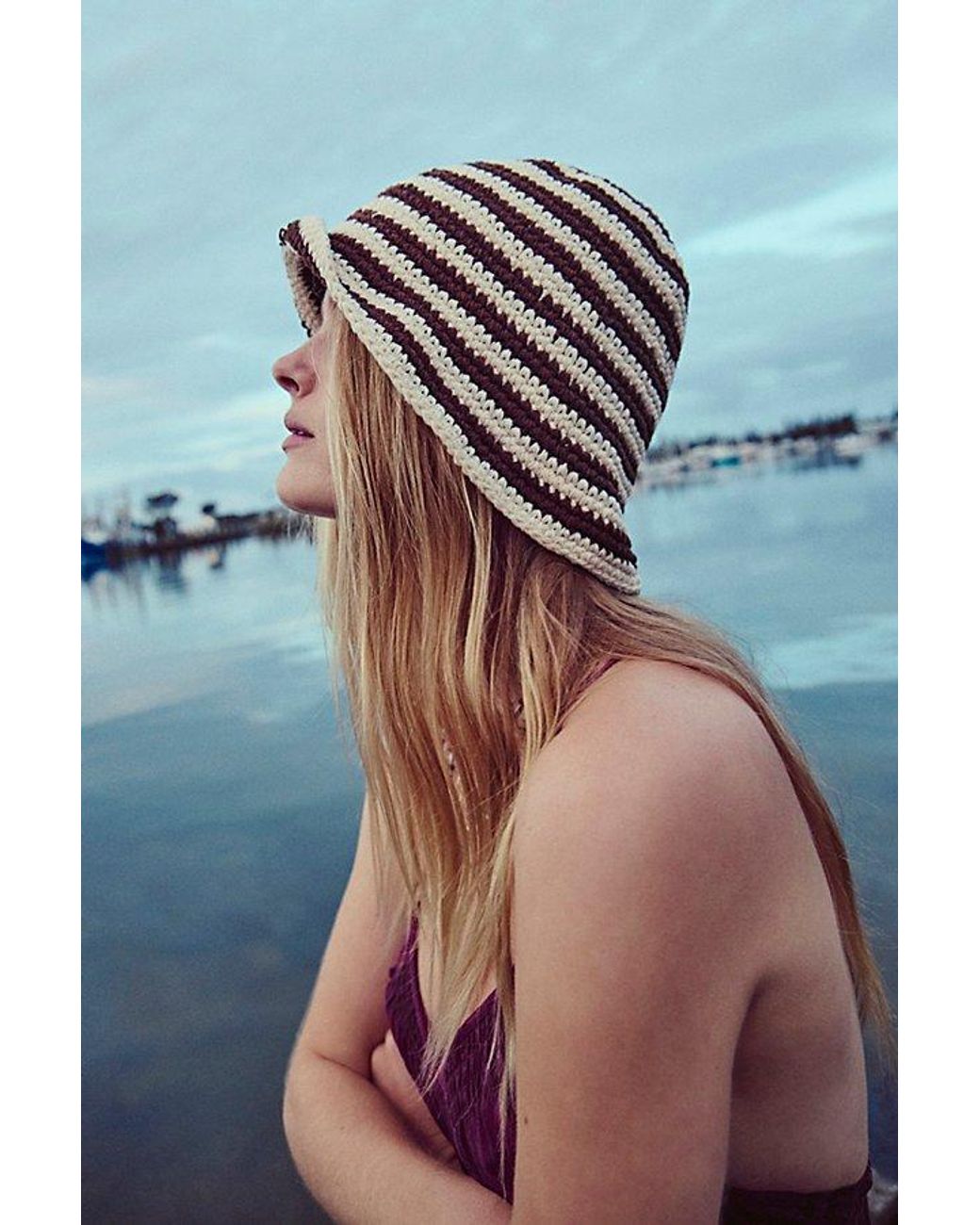 Free People Natural Striped Crochet Sailor Hat