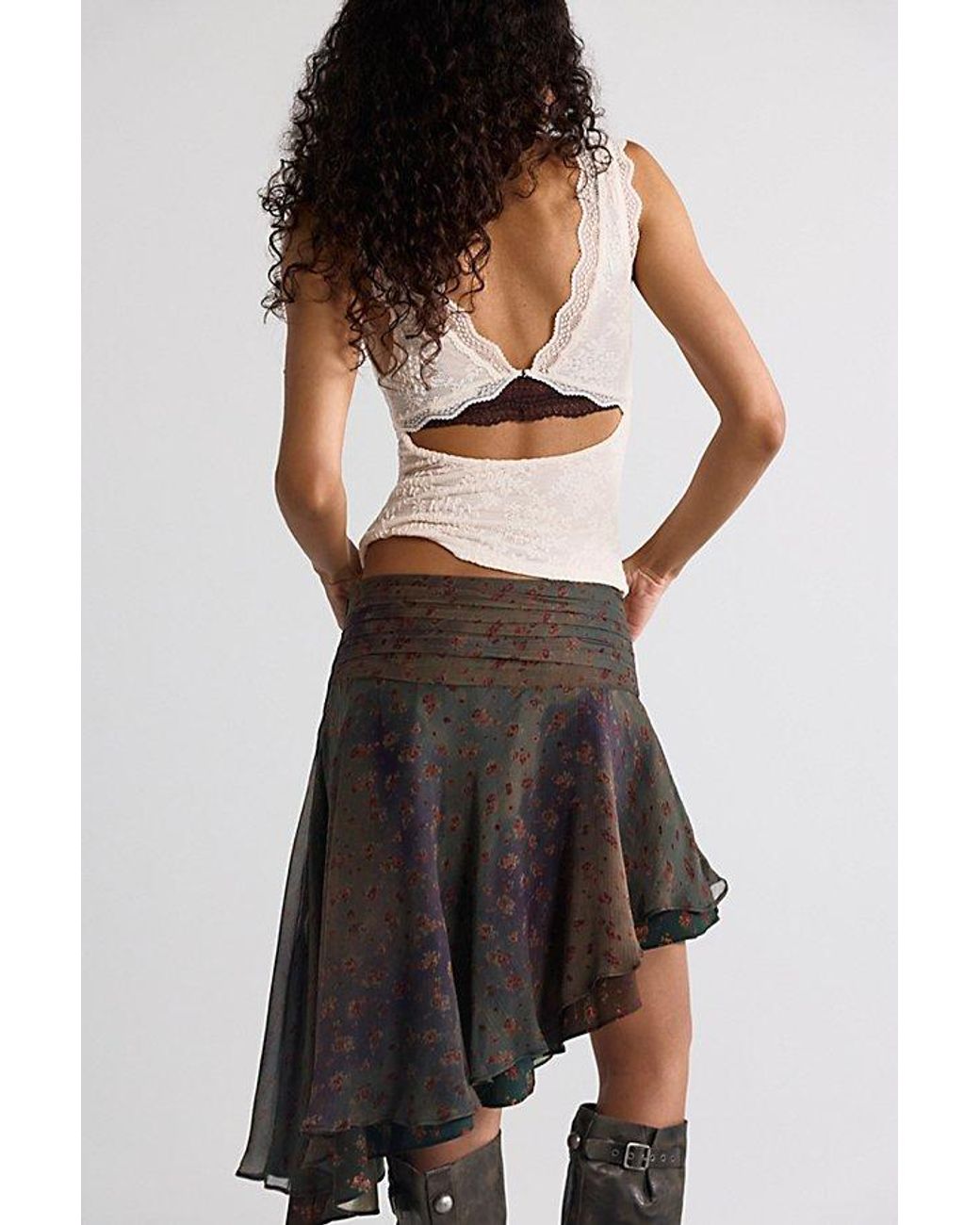 Free People Black Daydreamer Printed Asymmetrical Midi Skirt