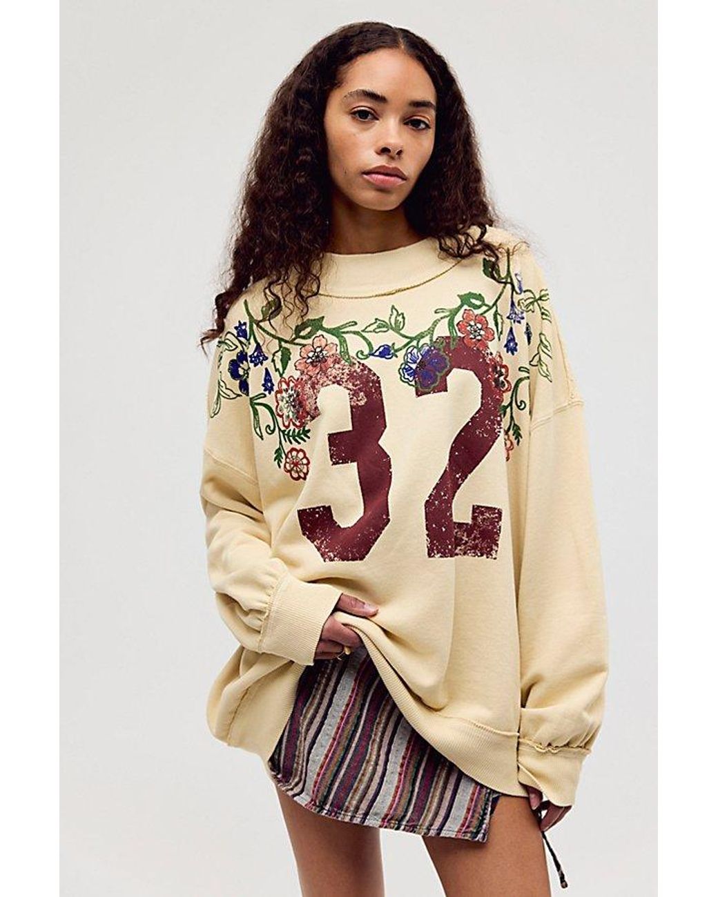 Free People Natural Palm Spring Turtleneck Graphic Pullover