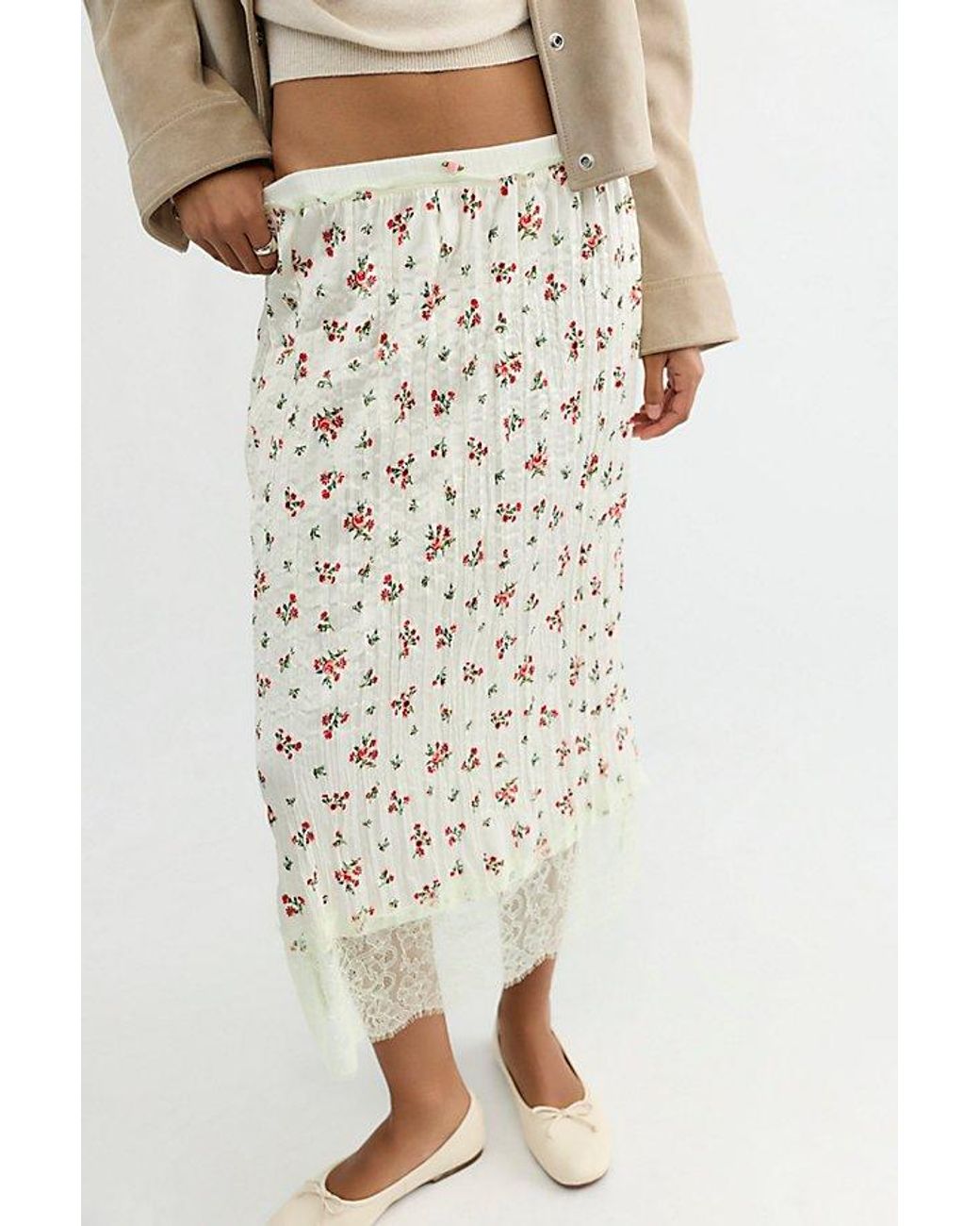Free People Natural Piper Crinkle Column Midi Skirt