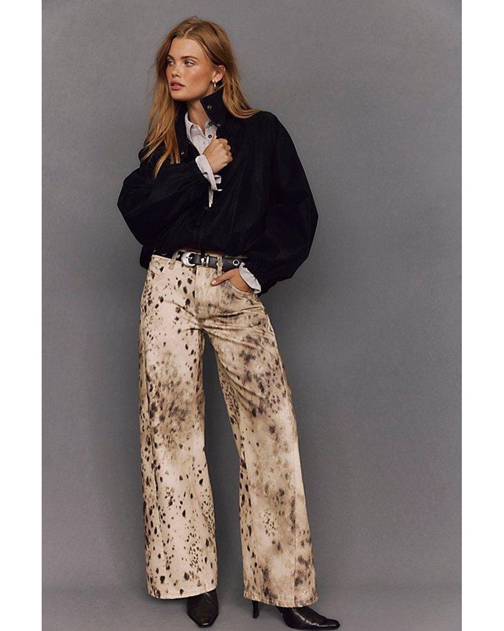 Free People Gray We The Free Alter Ego Wide-Leg Printed Jeans
