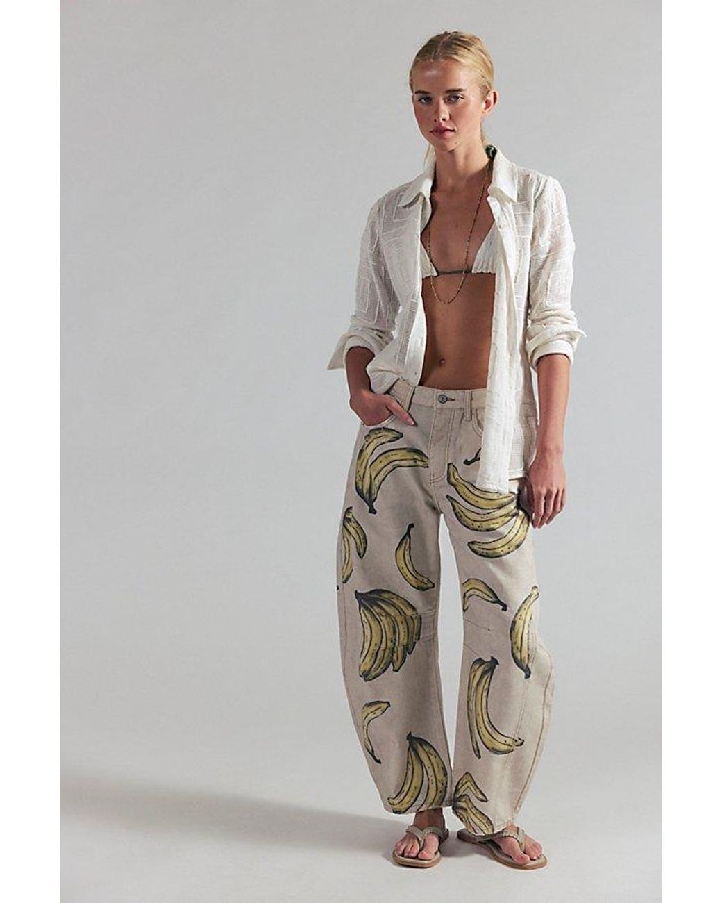 Free People Multicolor Good Luck Printed Barrel Jeans