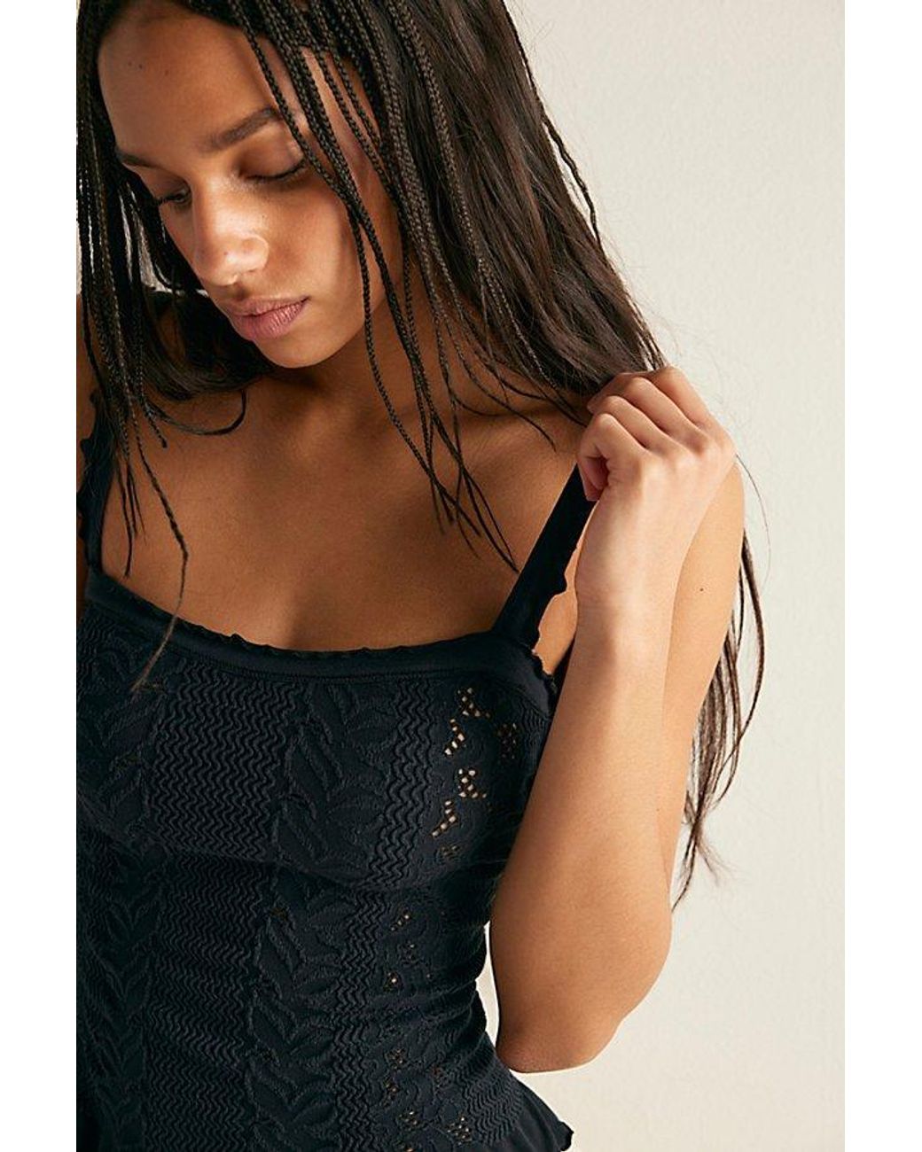 Intimately By Free People Black So Soft Frill Square Neck Tank Top By