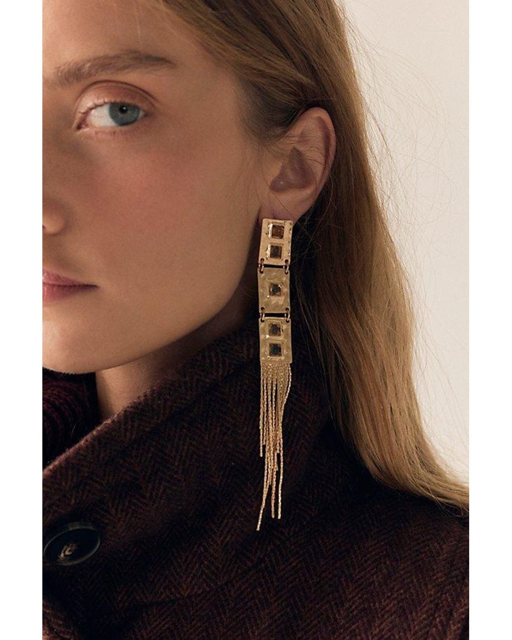 Free People Brown Nikkie Fringe Dangle Earrings