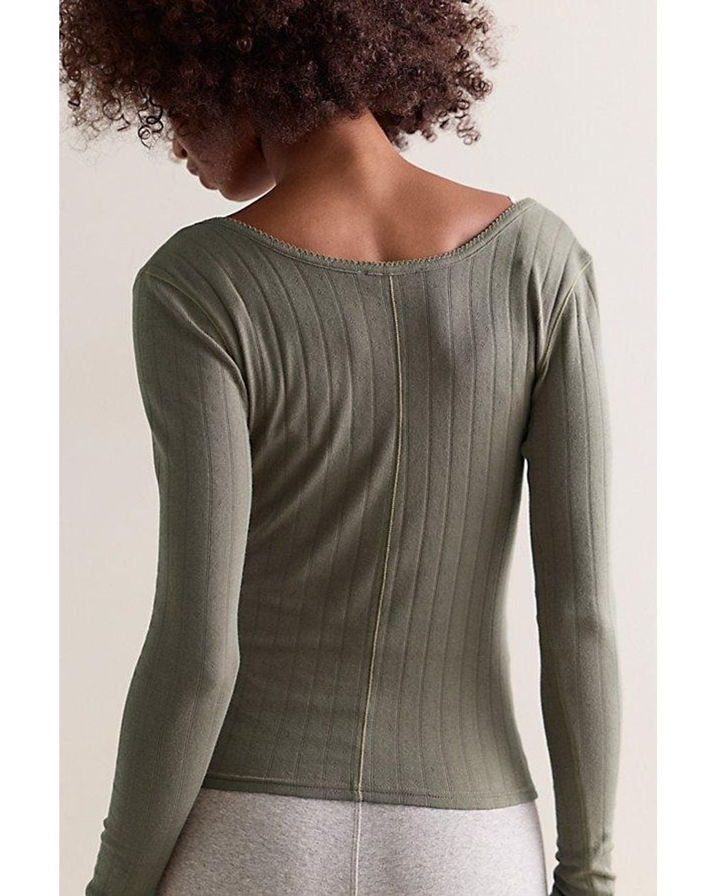 Intimately By Free People Gray End Game Pointelle Long Sleeve By