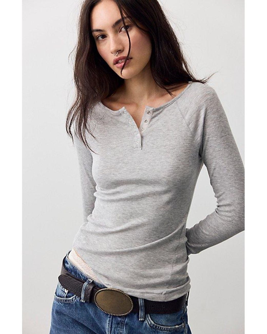 Intimately By Free People Gray Keeping It Light Ribbed Henley By