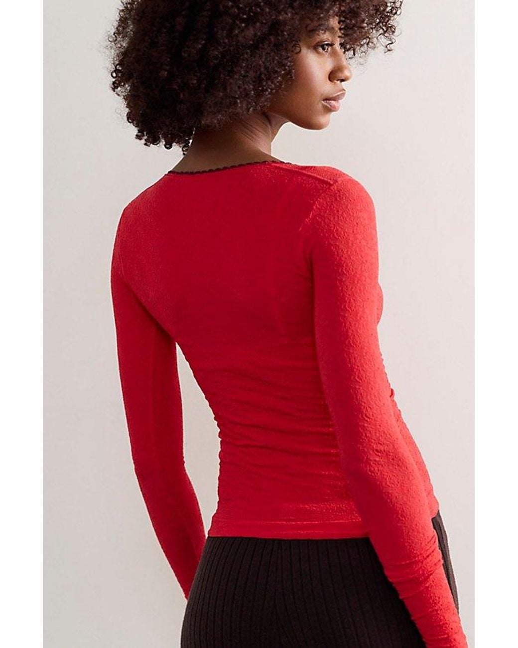 Intimately By Free People Red Sweet Point Seamless Long Sleeve Henley By