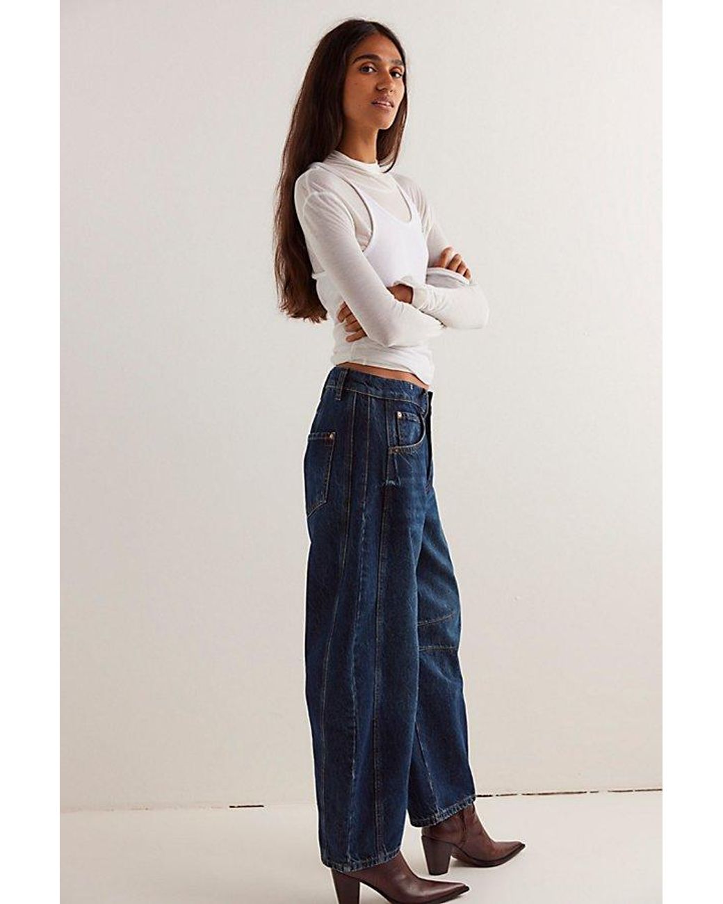 Free People Blue We The Free Good Luck Mid-Rise Barrel Jeans