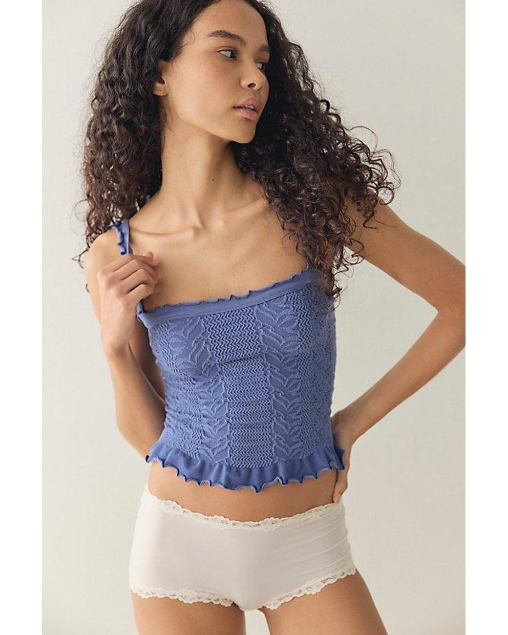 Intimately By Free People Blue So Soft Frill Square Neck Tank Top By