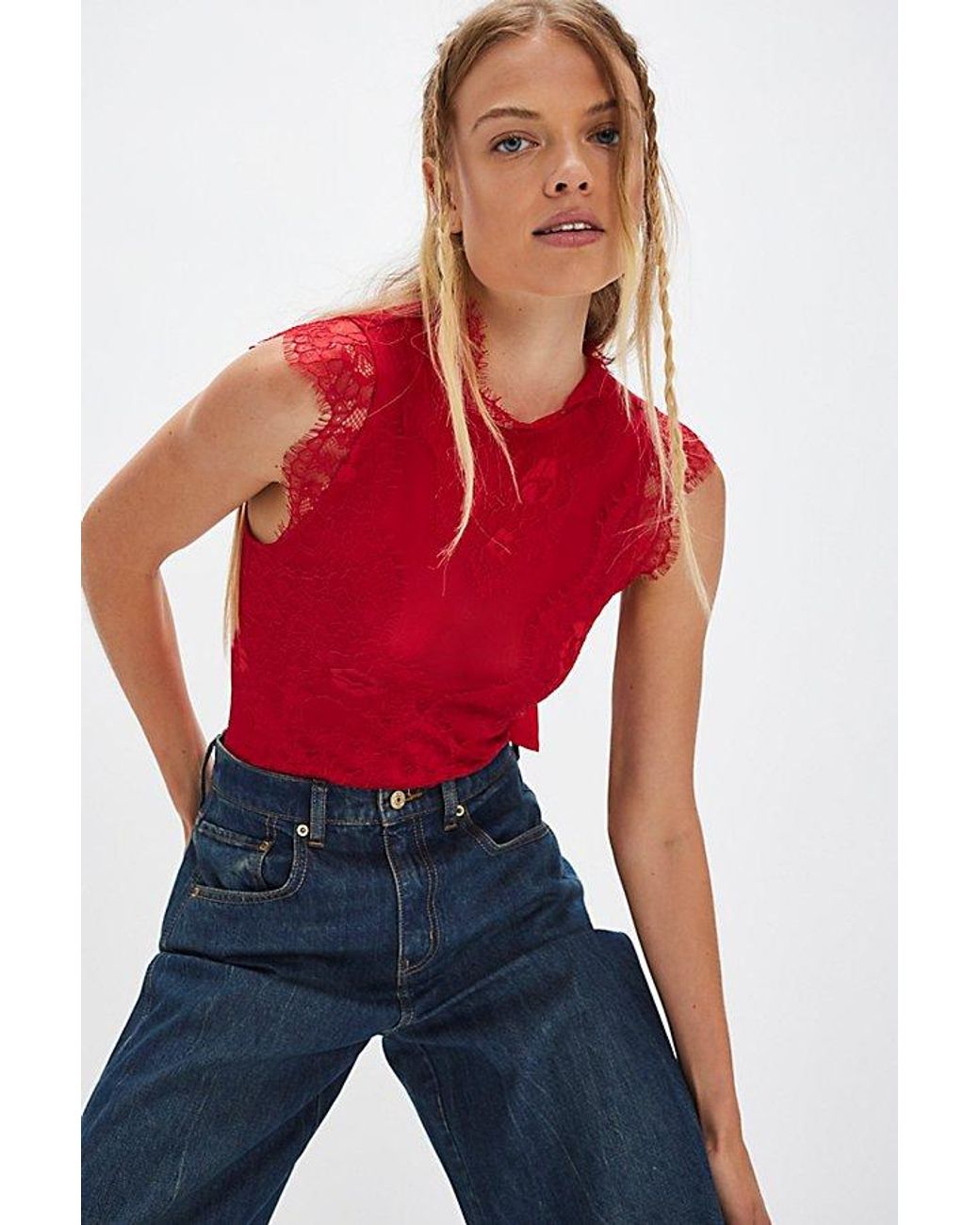 Intimately By Free People Red Sweet Nothings Bodysuit By