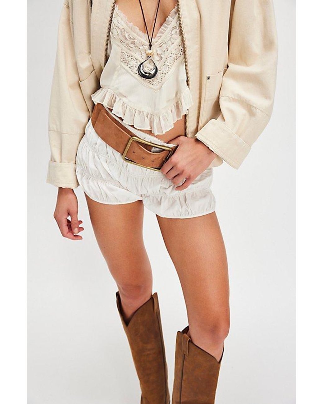 Free People White Suede Hex Hip Belt