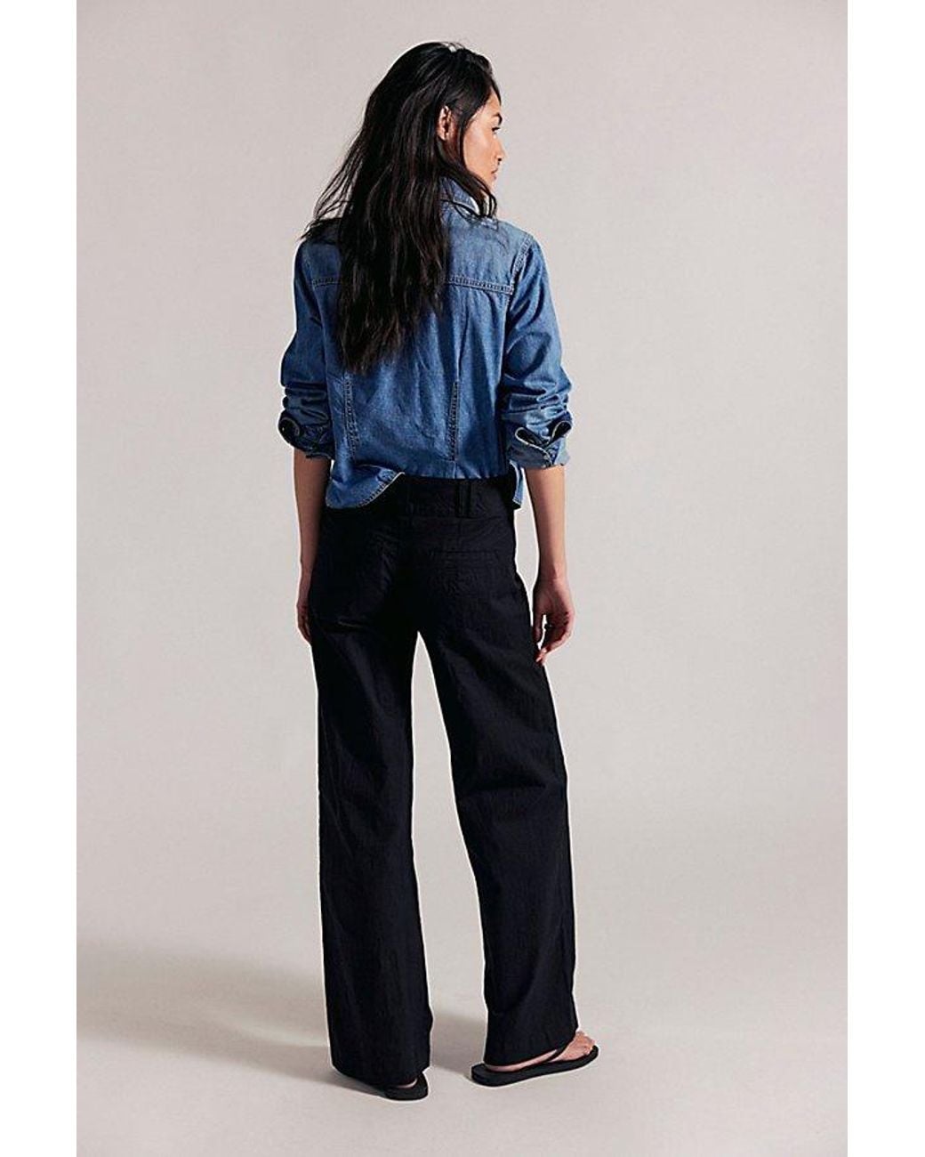Free People Blue Time Flies Low-Rise Clean Solid Trousers