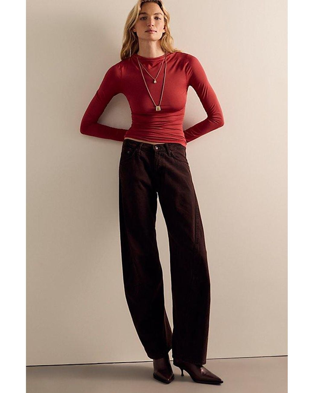 Intimately By Free People Red After Hours Mock Neck Long Sleeve By
