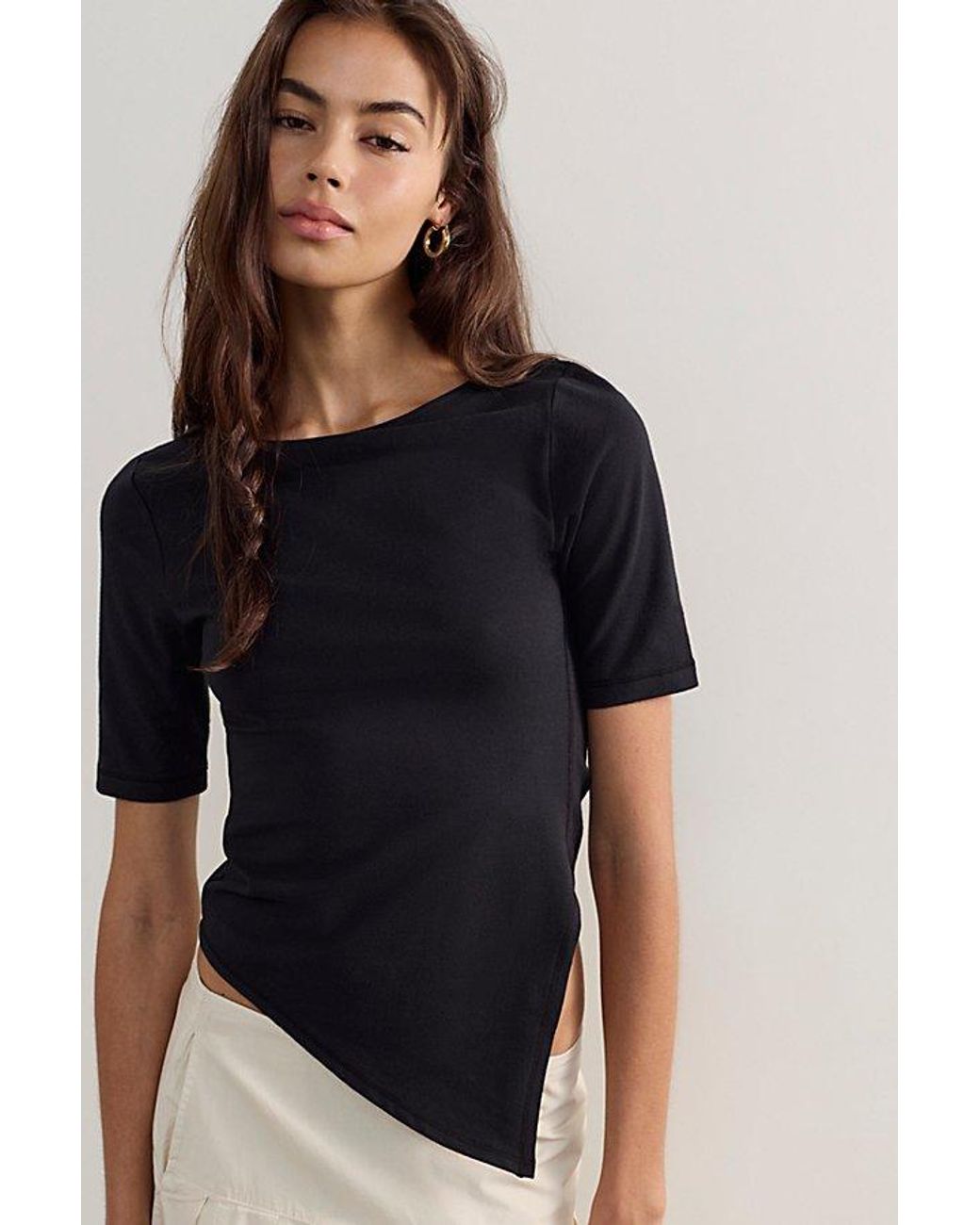 Intimately By Free People Black Easy Rotation Asymmetrical Half-Sleeve Shirt By