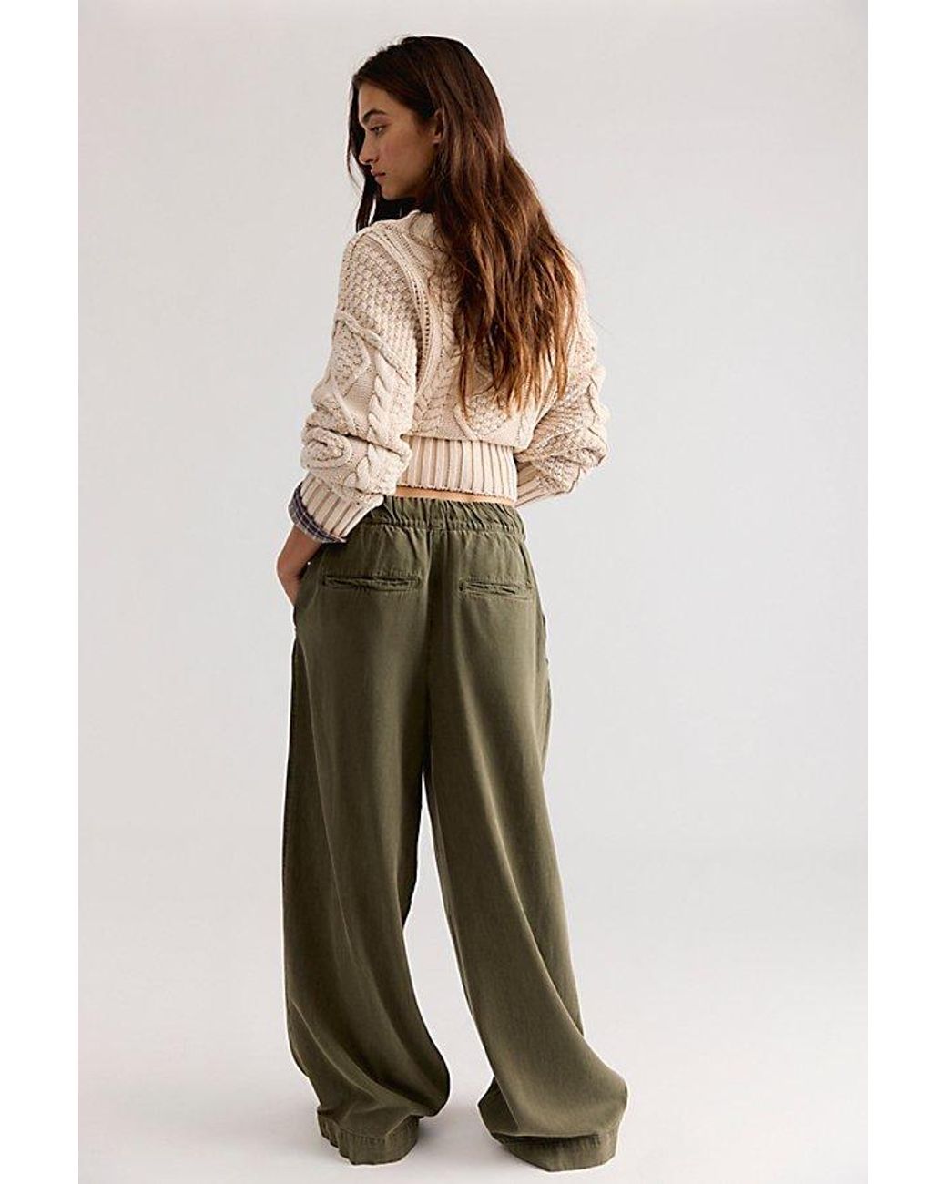 Free People Green Tidal Moon Low-Rise Pull-On Pants