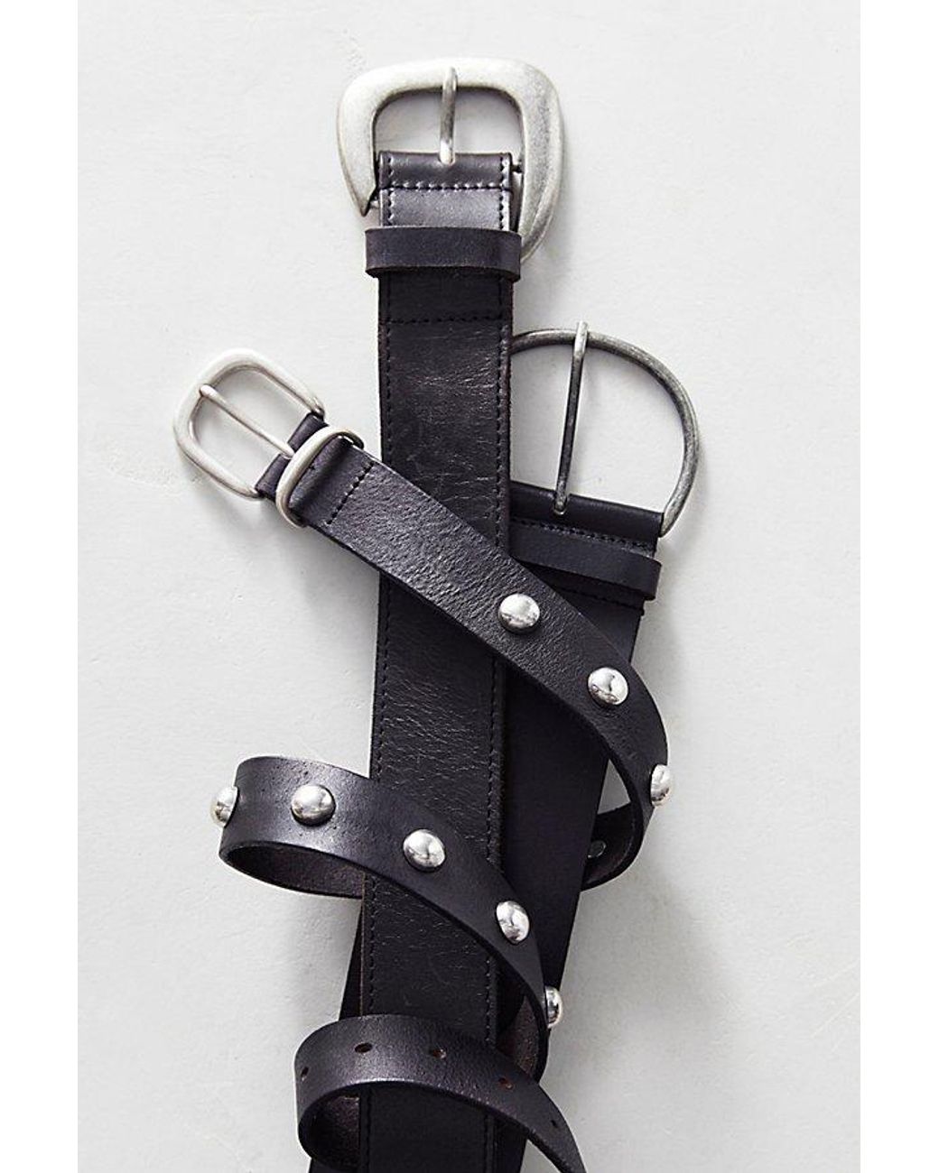 Free People Gray Studded Leather Adjustable Belt