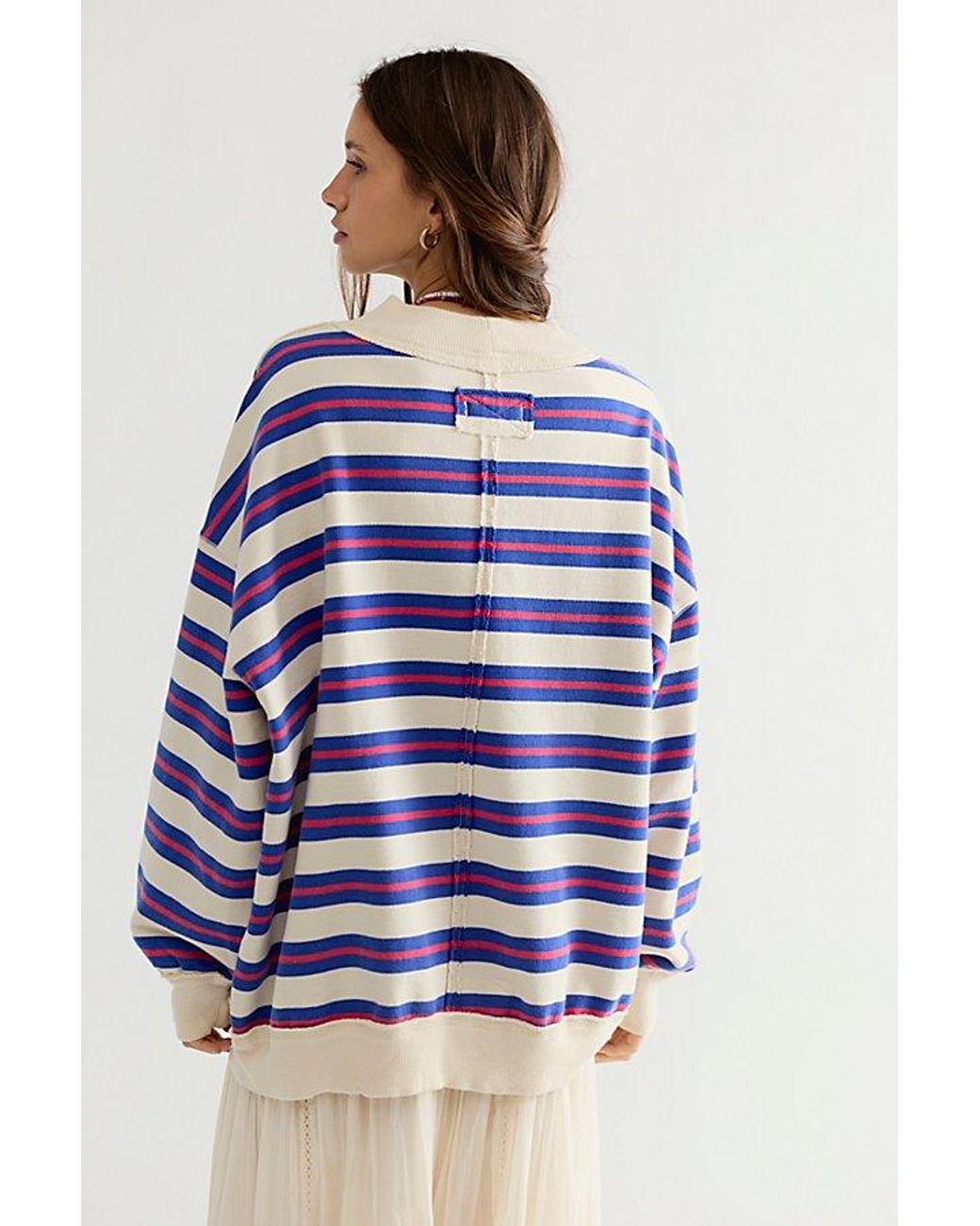 Free People Blue Palm Springs Striped Pullover By