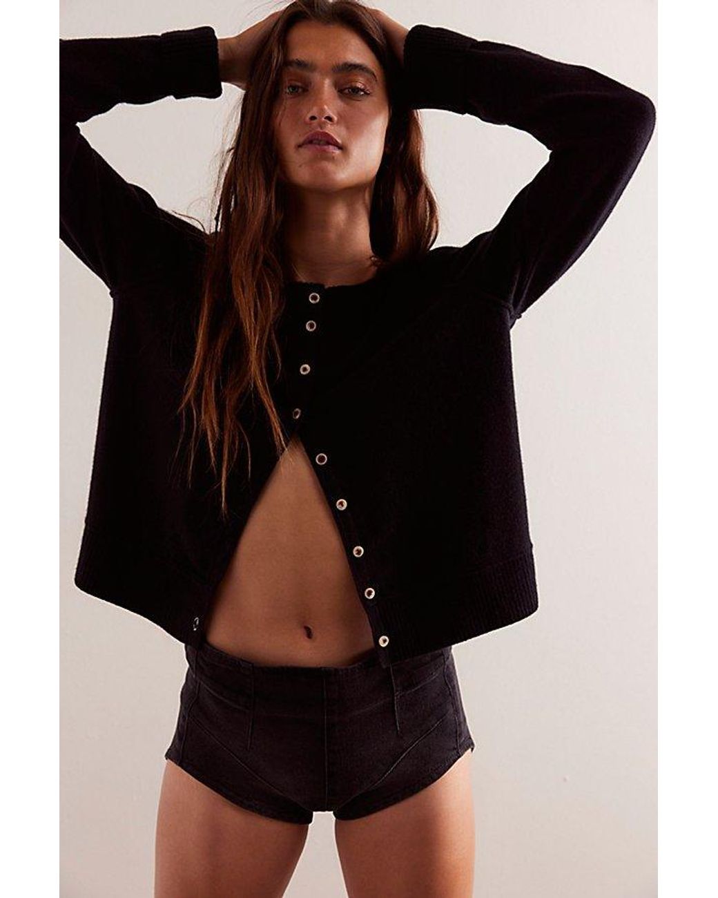 Free People Black Keep It Brief Denim Micro Shorts