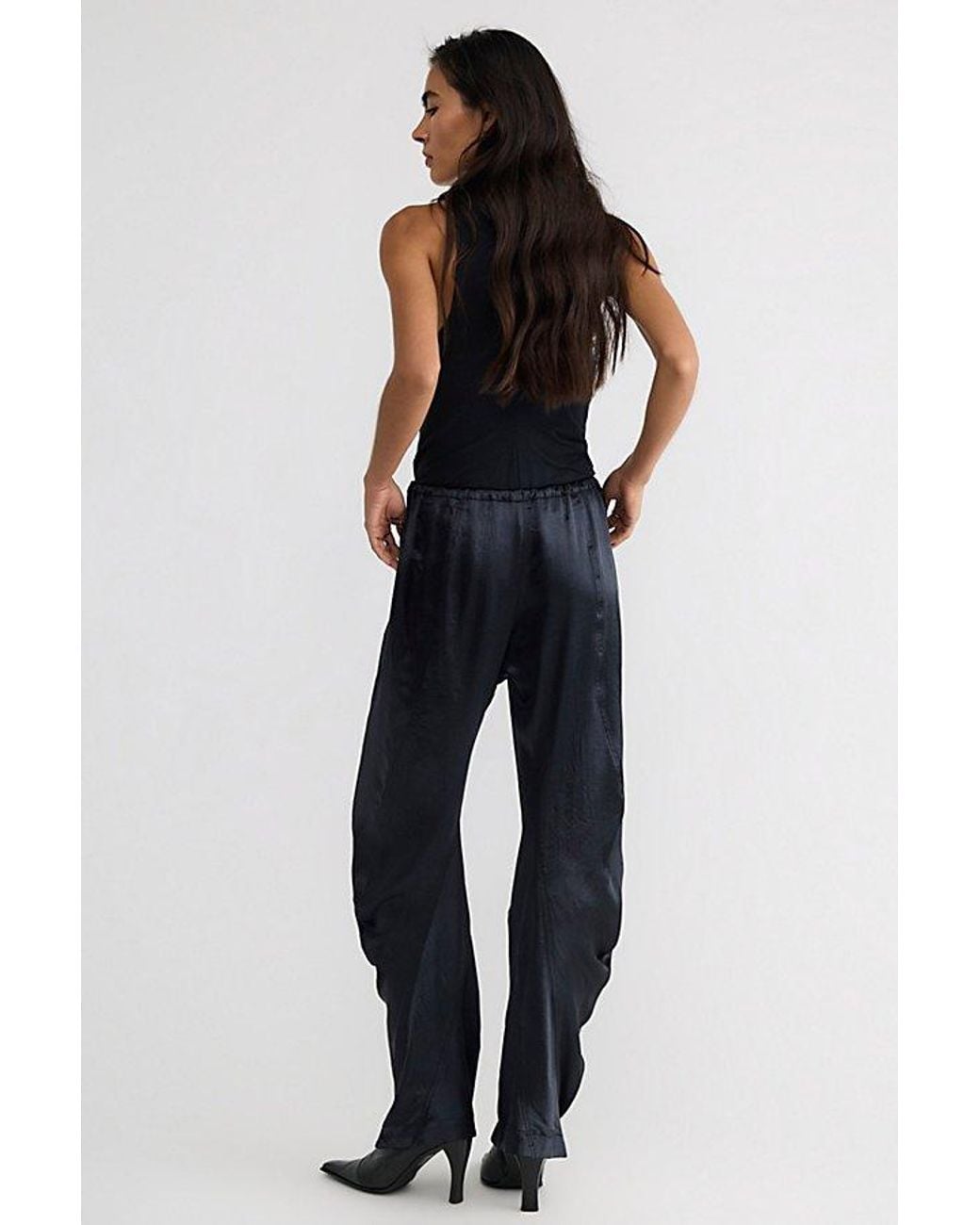 Free People Black Crowd Pleaser Twisted Satin Pull-On Pants