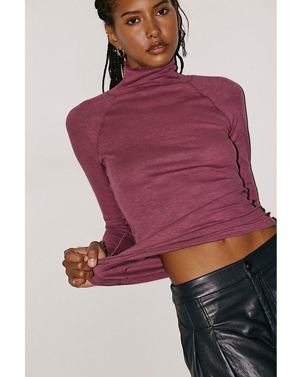 Intimately By Free People Pink Keeping It Light Ribbed Turtleneck Top By