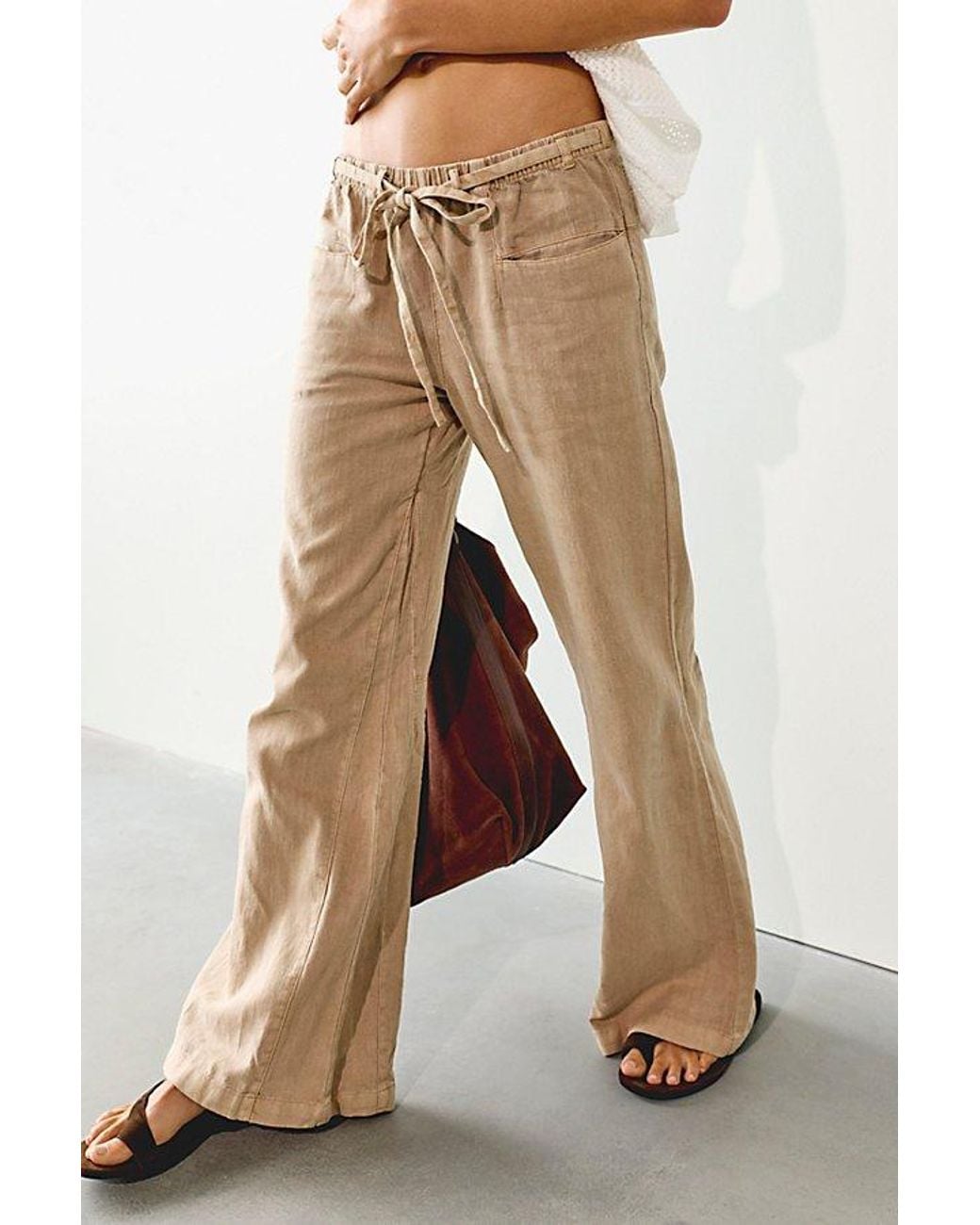 Free People Multicolor Break The Ice Linen Slouch Flare Pants