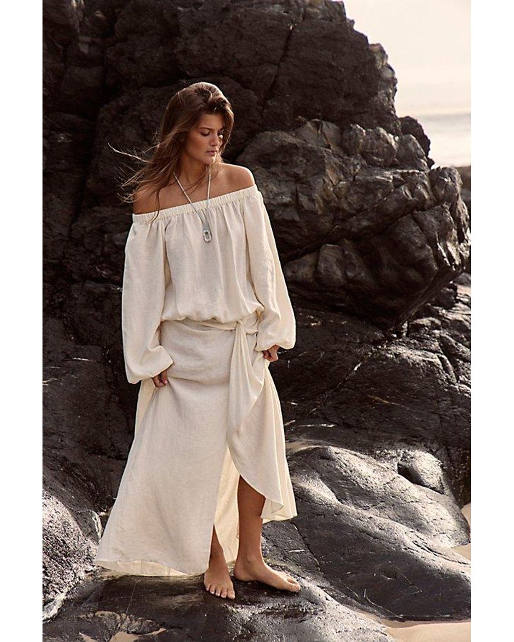 free-est Natural Sandshell Linen Francisca Maxi Dress By