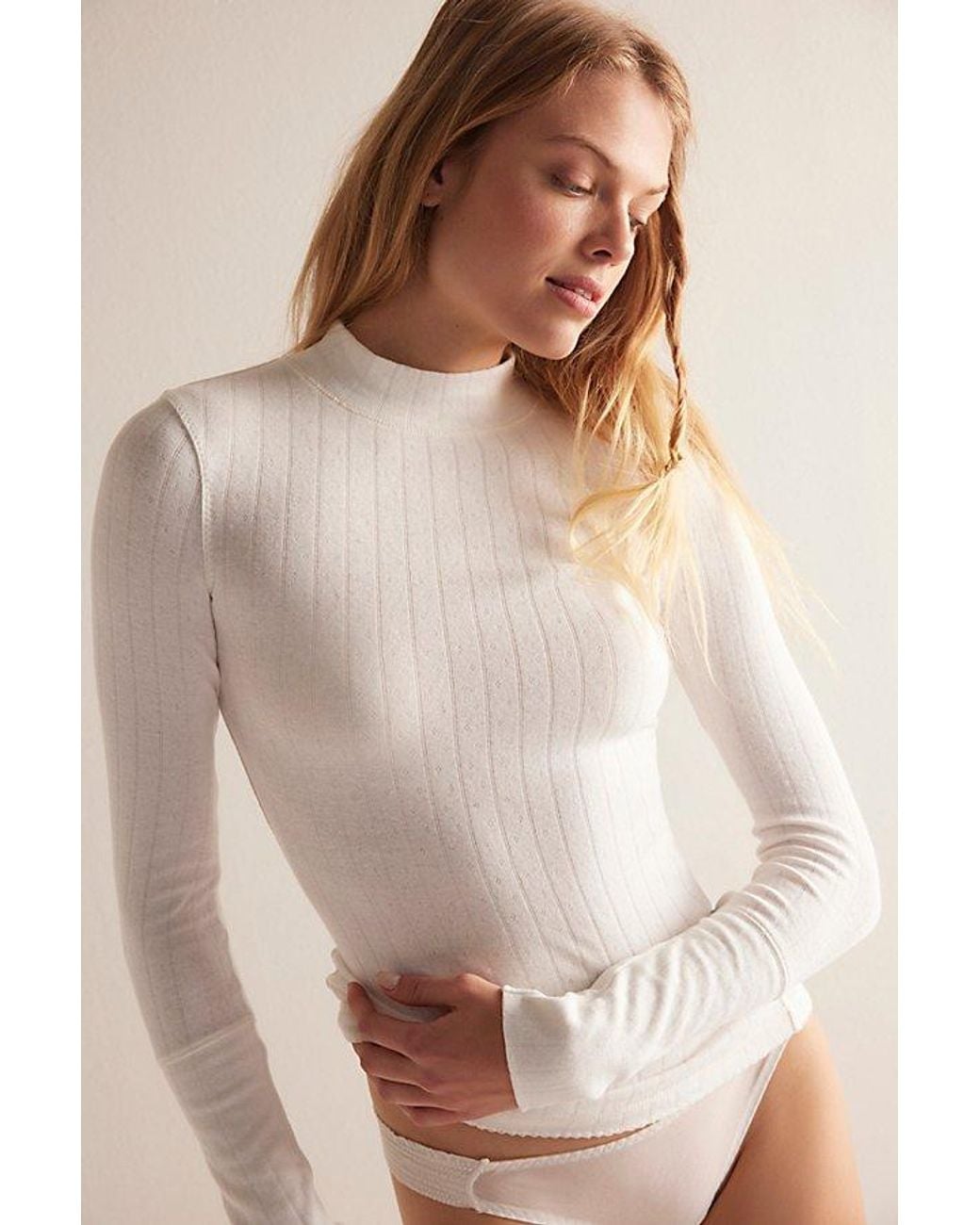 Intimately By Free People Brown End Game Pointelle Mock Neck Long Sleeve By