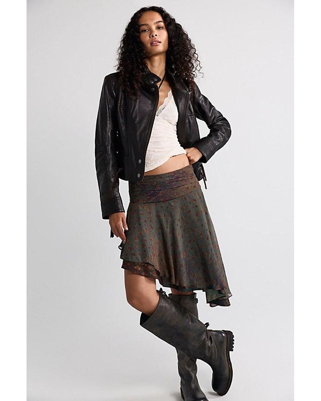 Free People Black Daydreamer Printed Asymmetrical Midi Skirt