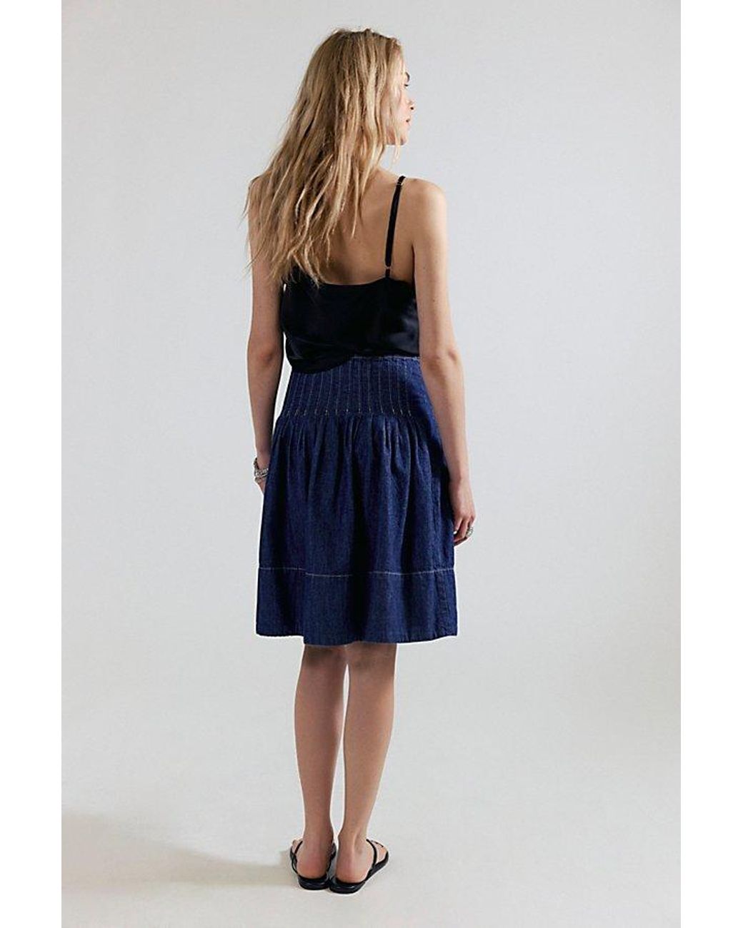 Free People Blue Peyton Pintuck Denim Midi Skirt