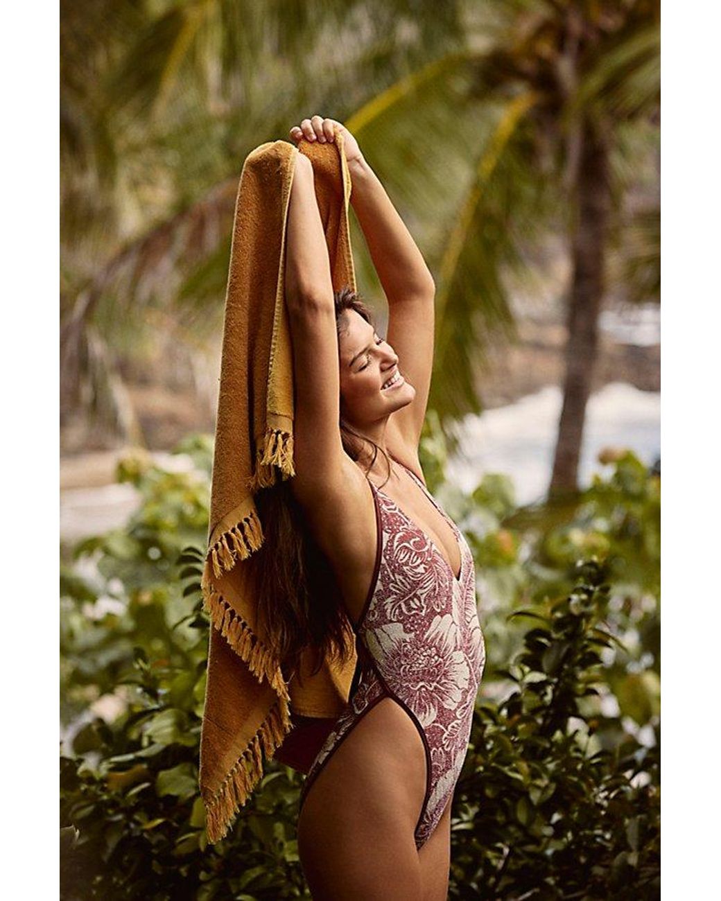 free-est Green Amber Printed Lurex One-Piece Swimsuit