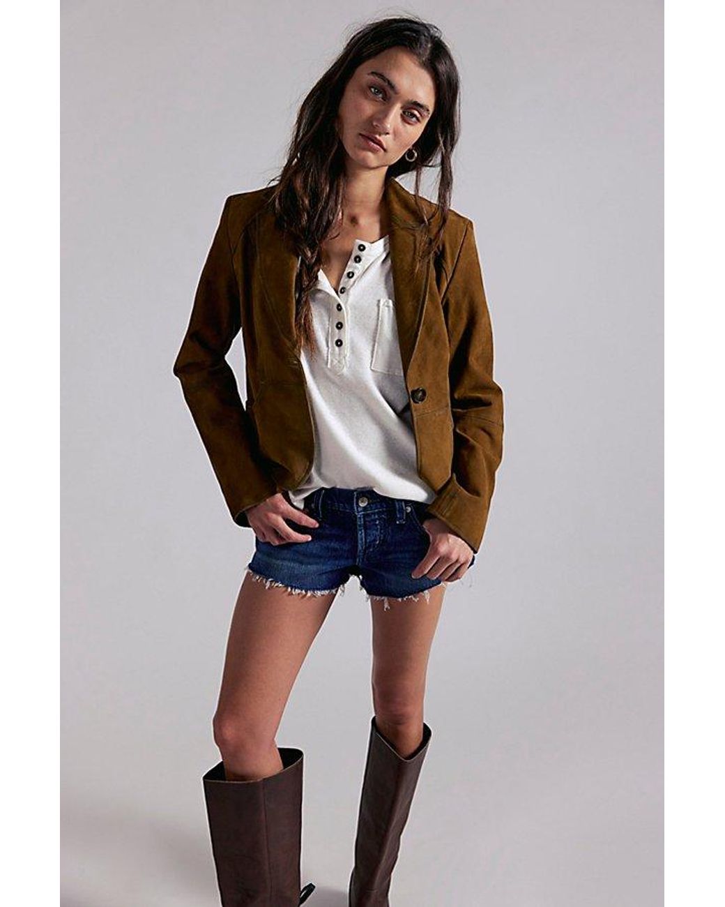 Free People Blue Hit The Road Micro Shorts