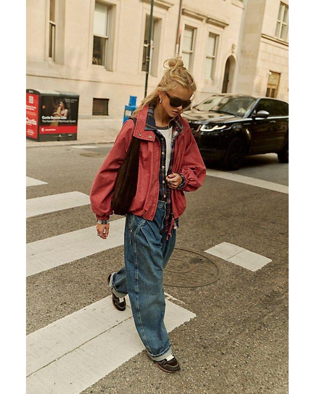 Free People Red Chelsea Funnel-Neck Oversized Jacket