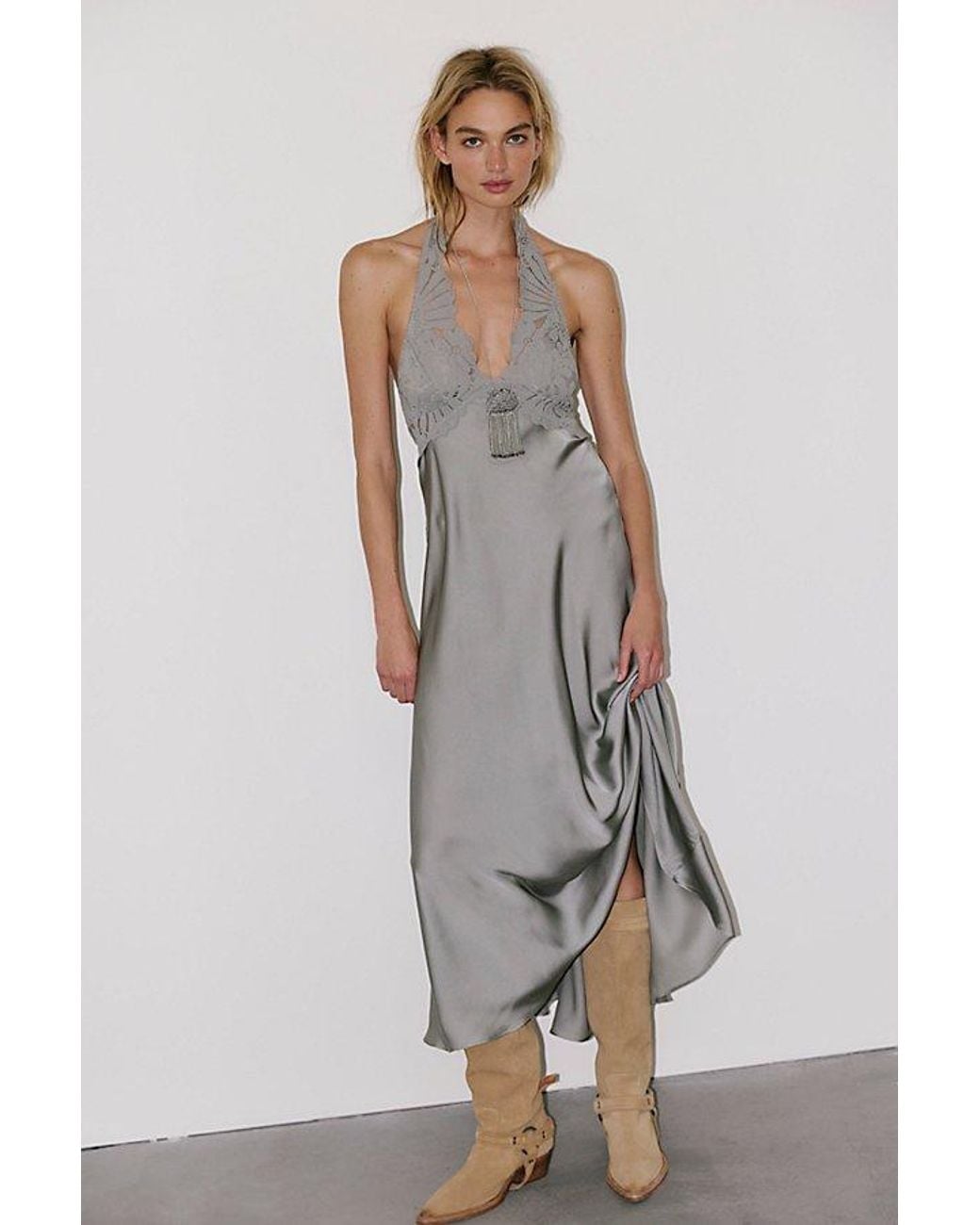 Intimately By Free People Gray Petal Party Midi Slip Dress By