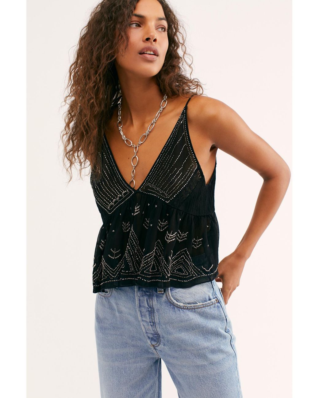 Free People Lost In You Beaded Tank in Black | Lyst