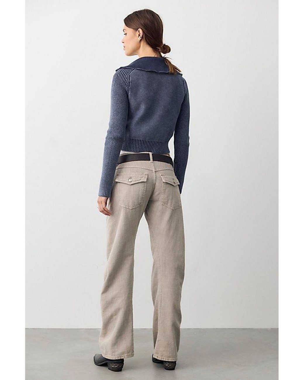 Free People Blue Highland Low-Rise Twisted Bowed Jeans